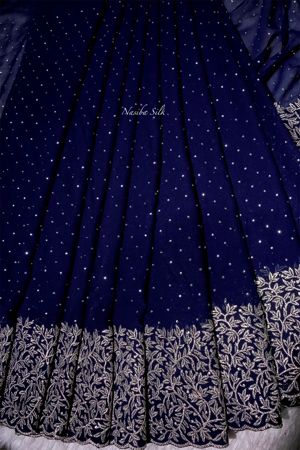 Blue Silk Blend Saree with premium Embroidery Glass Stone